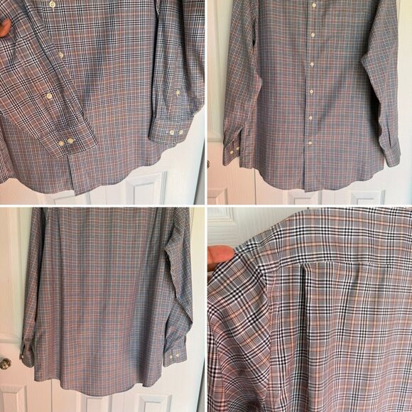 Men's Tailored Fit Plaid Shirt Size 17 XL Grey Multicolor Kirkland Signature - Picture 12 of 16